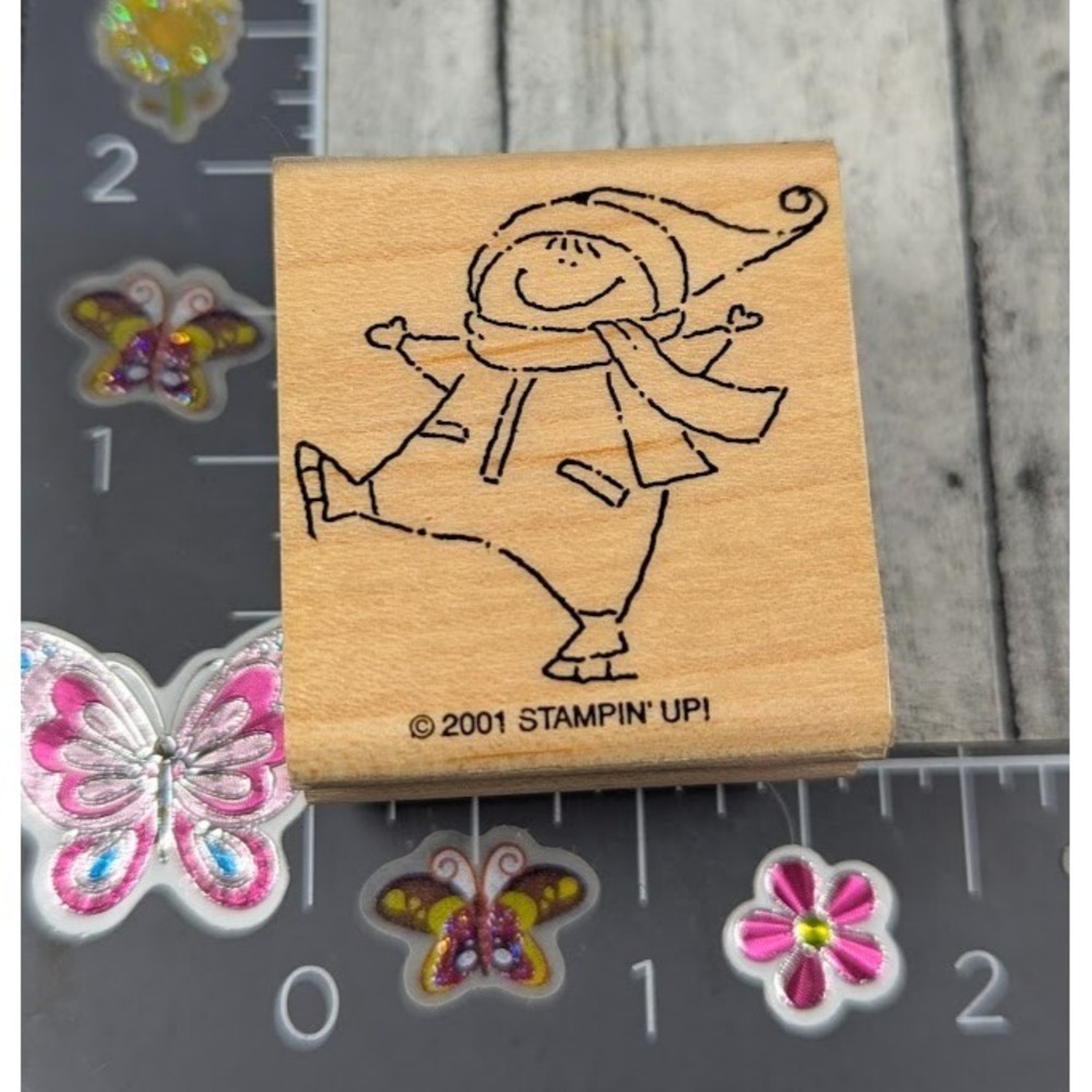 Stampin' Up! Kid Ice Skating Child Winter 2001 Rubber Stamp Wood #M98